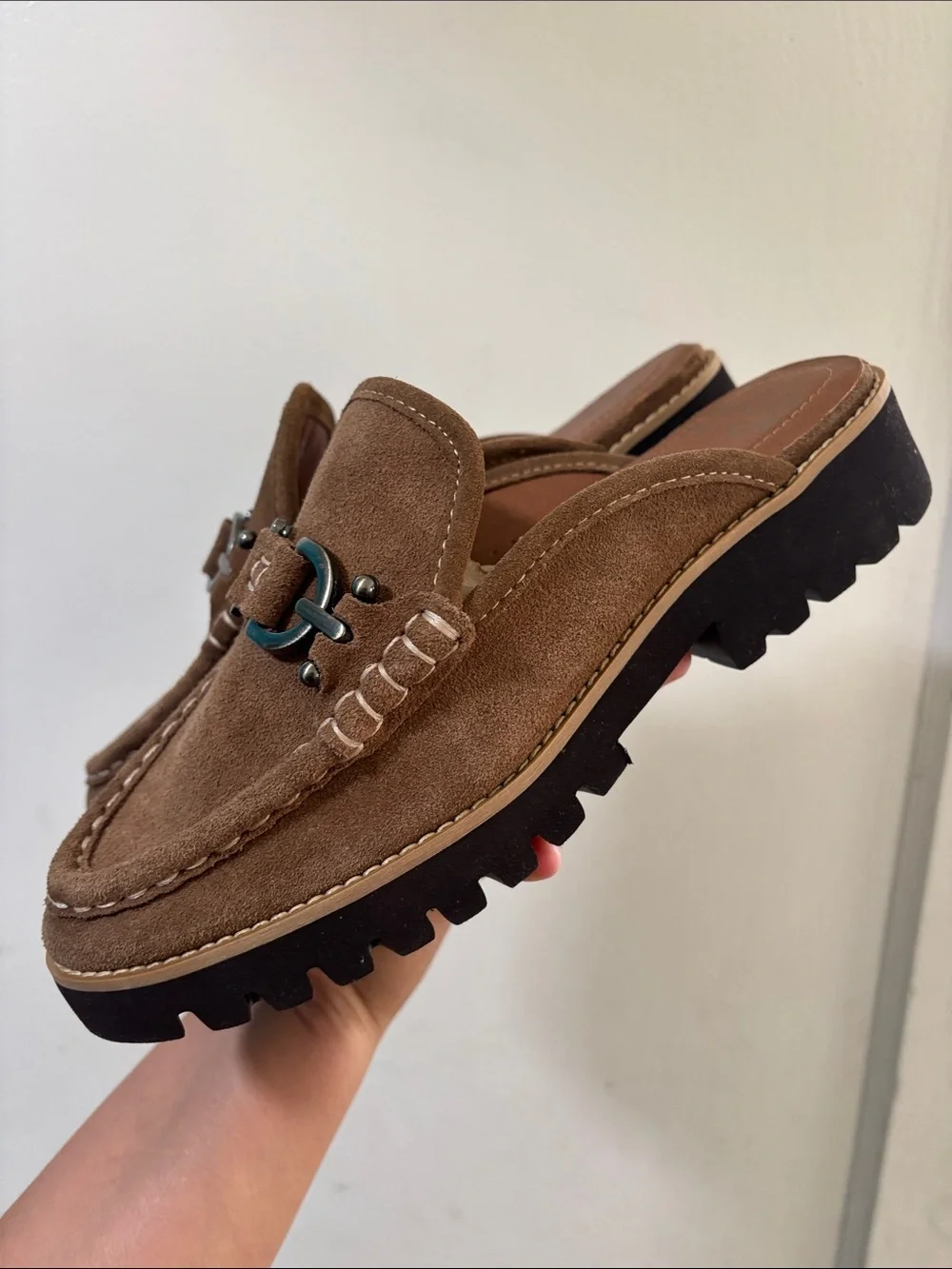 Donald J. Pliner Brown Suede Slip-On Loafers with Metal Bit